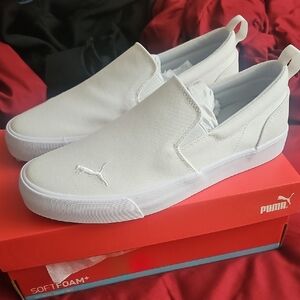 Puma White Slip-On Sneakers with Elastic Panels